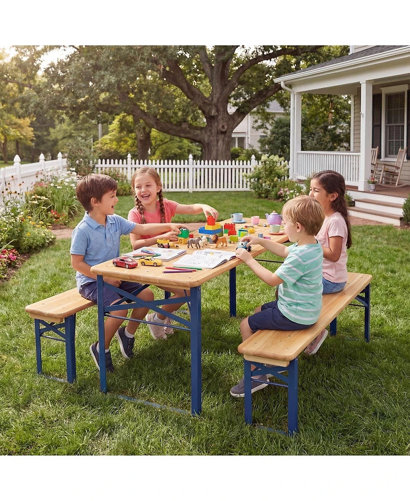 Costway 43.5 Inch Folding Kids Picnic Table and Bench Set with 0.8" Thick Fir Wood Top