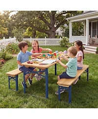 Costway 43.5 Inch Folding Kids Picnic Table and Bench Set with 0.8" Thick Fir Wood Top