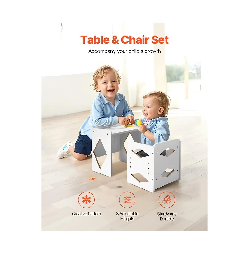 Sugift Montessori Weaning Table and Chair Set, 3-Level Adjustable Mdf Toddler Activity Table with Handles