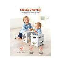 Sugift Montessori Weaning Table and Chair Set, 3-Level Adjustable Mdf Toddler Activity Table with Handles