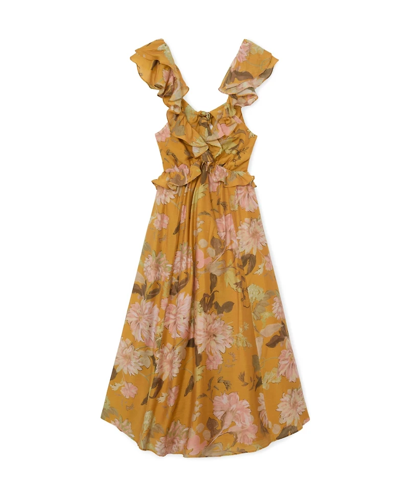 Reiss Women's Floral-Print Frill-Trim Midi Dress