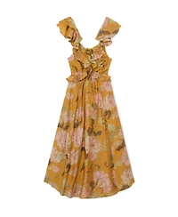 Reiss Women's Floral-Print Frill-Trim Midi Dress
