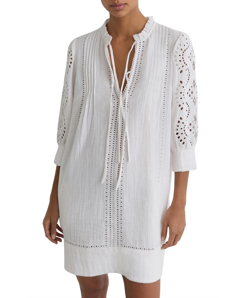 Reiss Women's Cotton Cheesecloth Broderie Mini Dress