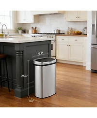 Mega Casa 13 Gal /50 Liter Stainless Steel Motion Sensor Silent Soft-Close Lid Trash Can for Kitchen, Office