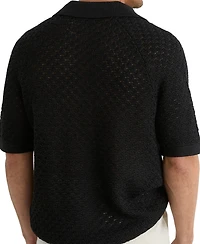 Reiss Men's Raffarty Open Collar Stitch Detail Polo Shirt