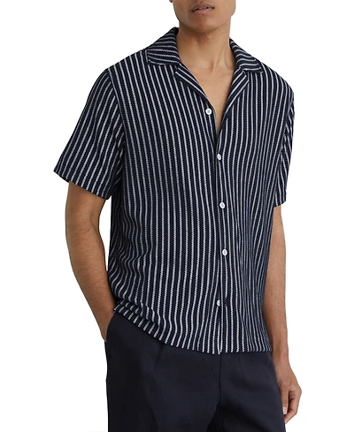 Reiss Men's Griff Textured Stripe Cuban Shirt