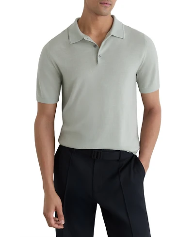 Reiss Men's Manor Half Button Merino Wool Polo Shirt