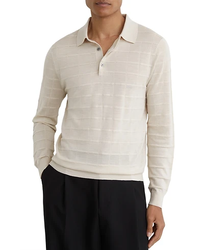 Reiss Men's Pallas Half Button Check Textured Polo Shirt