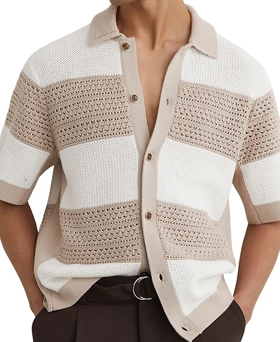 Reiss Men's Marek Button Through Block Stripe Shirt