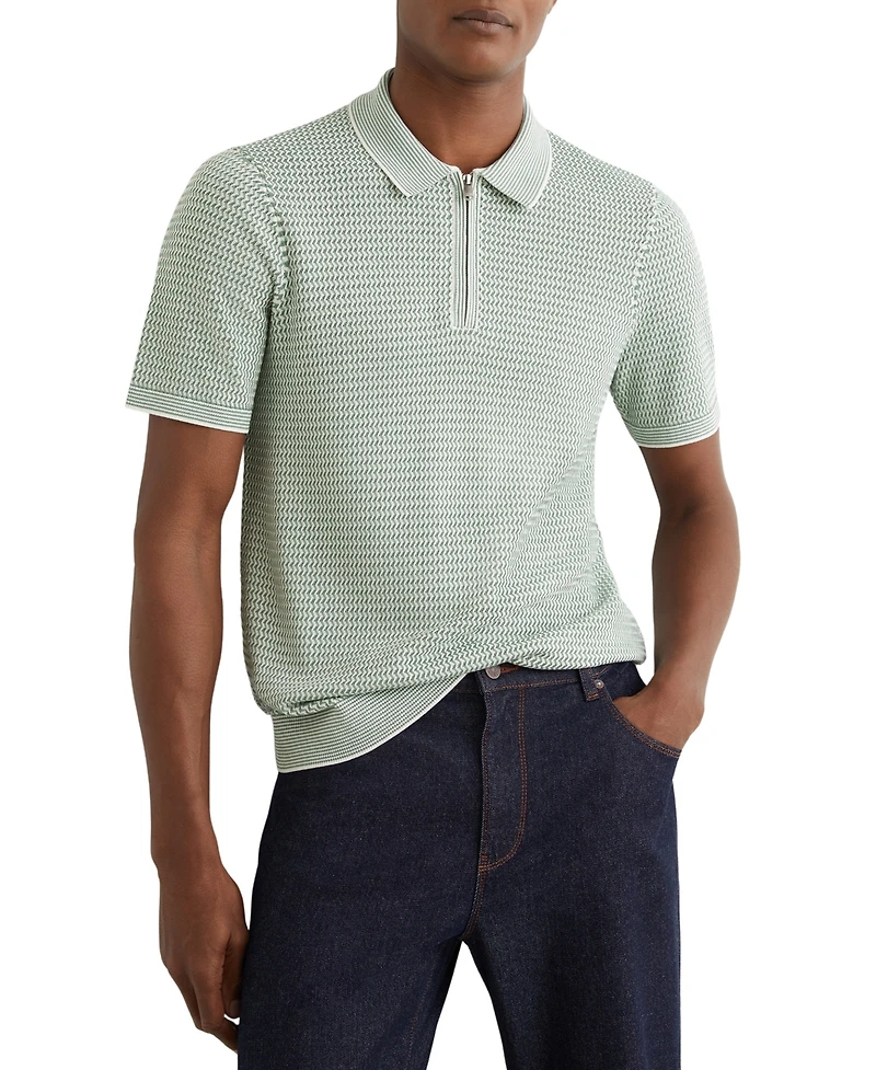 Reiss Men's Brink Half Zip Textured Polo Shirt