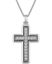 Macy's Men's Diamond (1/8 ct. t.w.) Cross Pendant Necklace in Sterling Silver