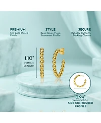14K Gold Plated Bead Open Hoop Earrings