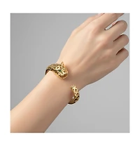Rachel Glauber 14k Gold Plated Sterling Silver Jaguar Open Cuff Bangle Bracelet with Green Cubic Zirconia