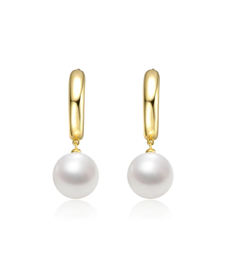 Sterling Silver 14k Yellow Gold Plated White Pearl Drop Huggie Hoop Earrings