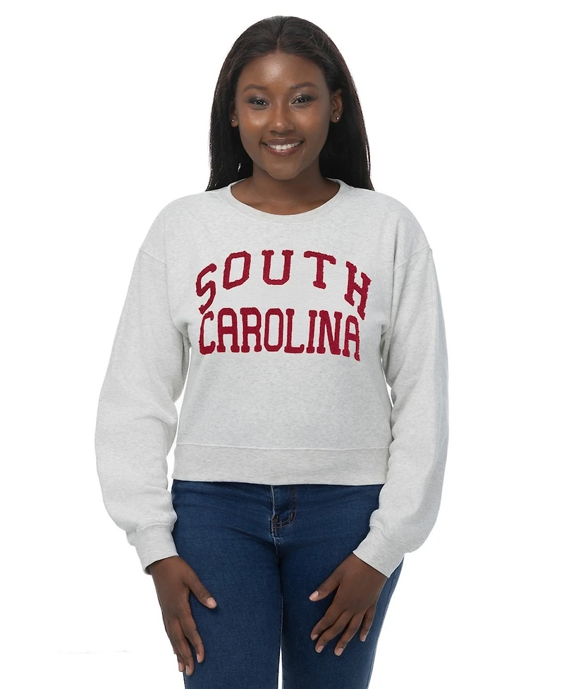 ZooZatz Women's Oatmeal South Carolina Gamecocks Chenille Cropped Sweatshirt