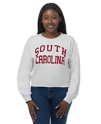 ZooZatz Women's Oatmeal South Carolina Gamecocks Chenille Cropped Sweatshirt