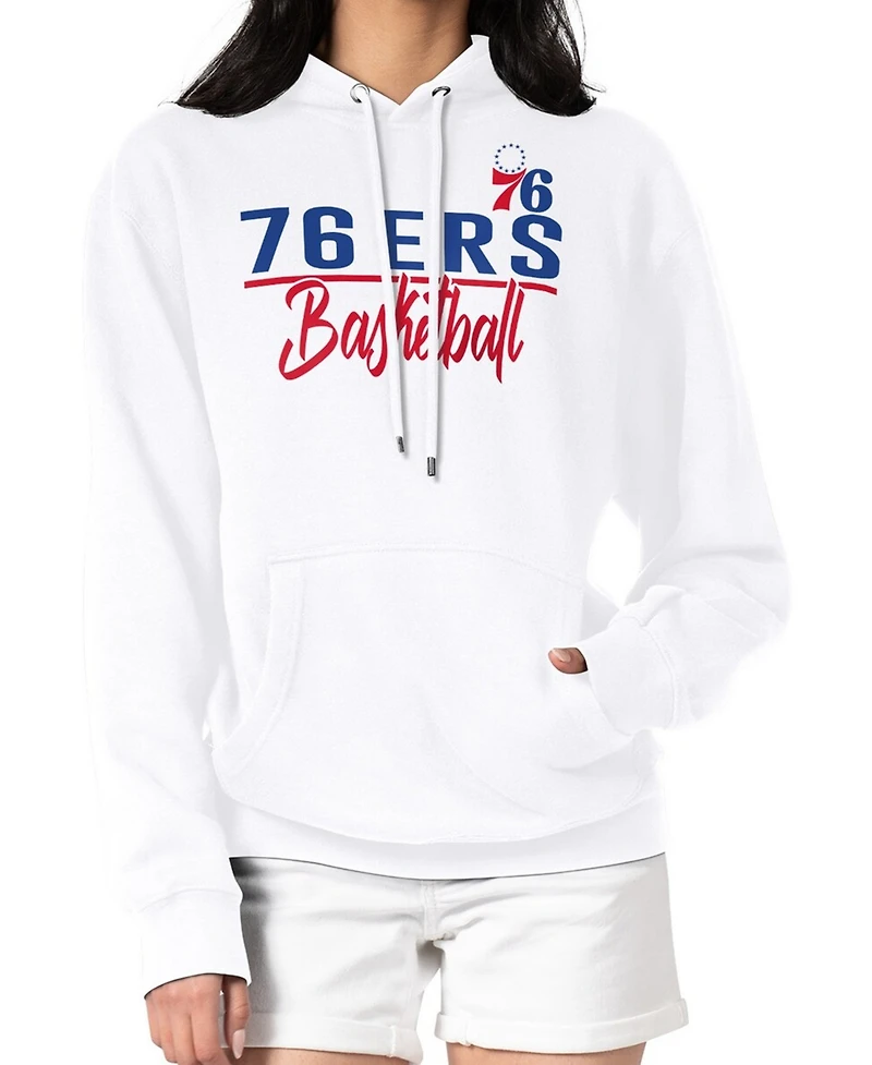 G-iii 4Her By Carl Banks Women's White Philadelphia 76ers Graphics Fleece Pullover Hoodie