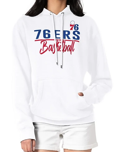 G-iii 4Her By Carl Banks Women's White Philadelphia 76ers Graphics Fleece Pullover Hoodie