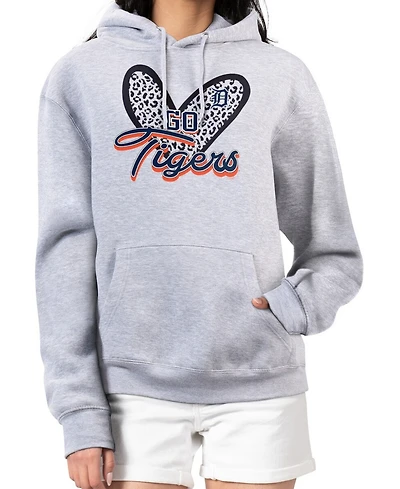 G-iii 4Her by Carl Banks Women's Heather Gray Detroit Tigers Leopard Heart Pullover Hoodie