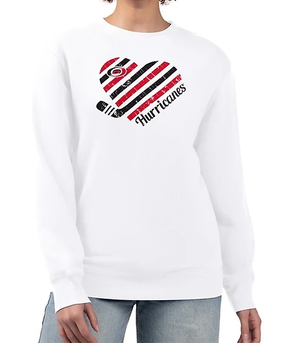 G-iii 4Her by Carl Banks Women's White Carolina Hurricanes Heart Graphic Pullover Sweatshirt