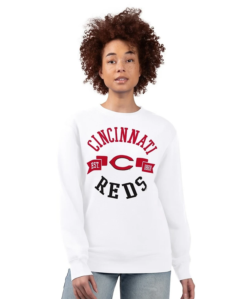 G-iii 4Her by Carl Banks Women's White Cincinnati Reds Team Logo Fleece Pullover Sweatshirt