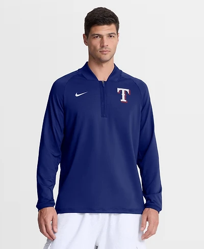 Nike Men's Royal Texas Rangers Authentic Collection Dri-fit Raglan Half-Zip Pullover Hoodie