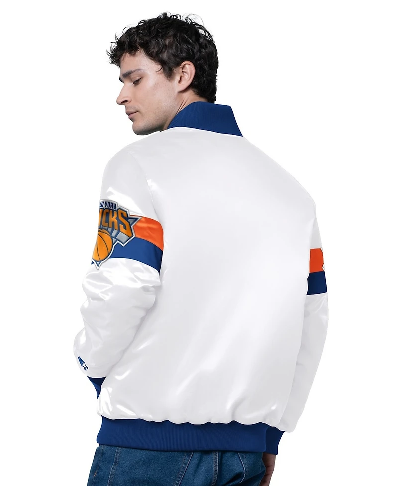 Starter Men's White New York Knicks Triple Option Varsity Full-Snap Satin Jacket