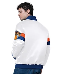 Starter Men's White New York Knicks Triple Option Varsity Full-Snap Satin Jacket