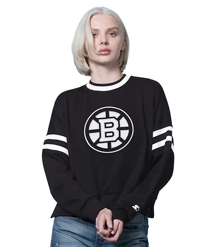 Starter Women's Black Boston Bruins Rally Fleece Cropped Sweatshirt