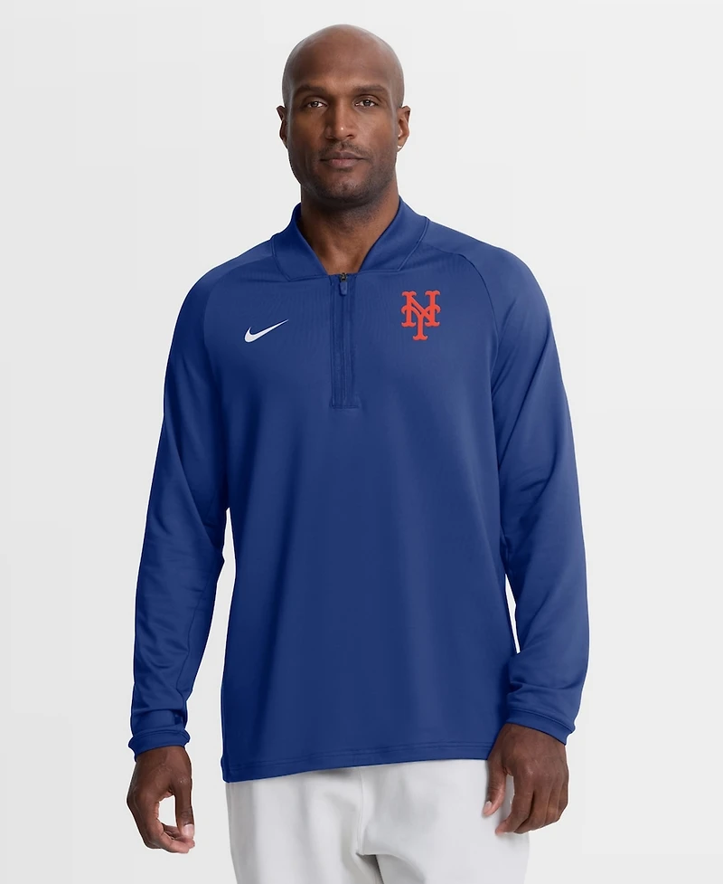 Nike Men's Royal New York Mets Authentic Collection Dri-fit Raglan Half-Zip Pullover Hoodie