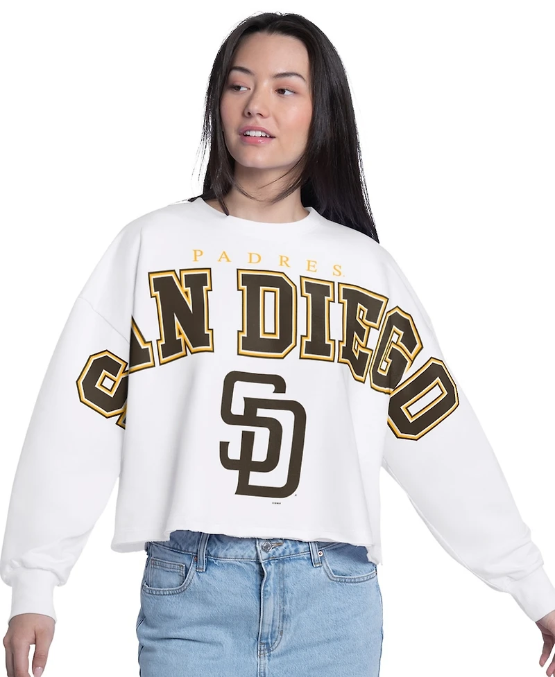 G-iii 4Her by Carl Banks Women's White New York Yankees Bleachers Cropped Pullover Sweatshirt