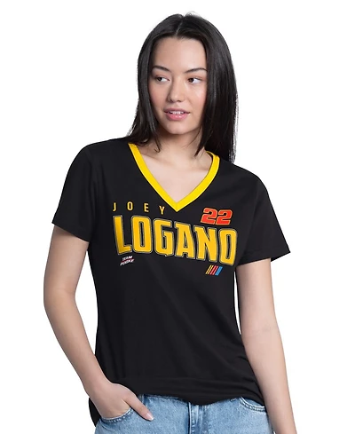 G-iii 4Her by Carl Banks Women's Black Joey Logano Best Team V-Neck T-Shirt