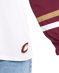 G-iii 4Her by Carl Banks Women's White/Wine Cleveland Cavaliers Key Player Oversized Hooded Long Sleeve T-Shirt