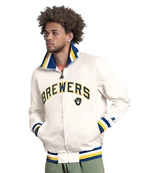 Starter Men's White Milwaukee Brewers The Captain Cooperstown Logo Full-Zip Varsity Jacket