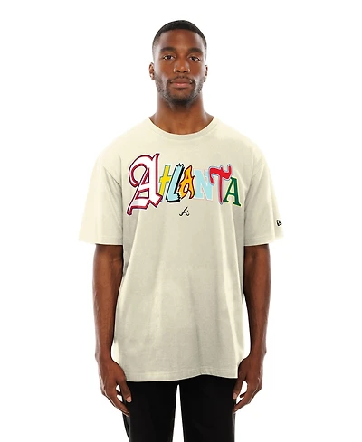 New Era Men's Cream Atlanta Braves Ransom Note Oversized T-Shirt