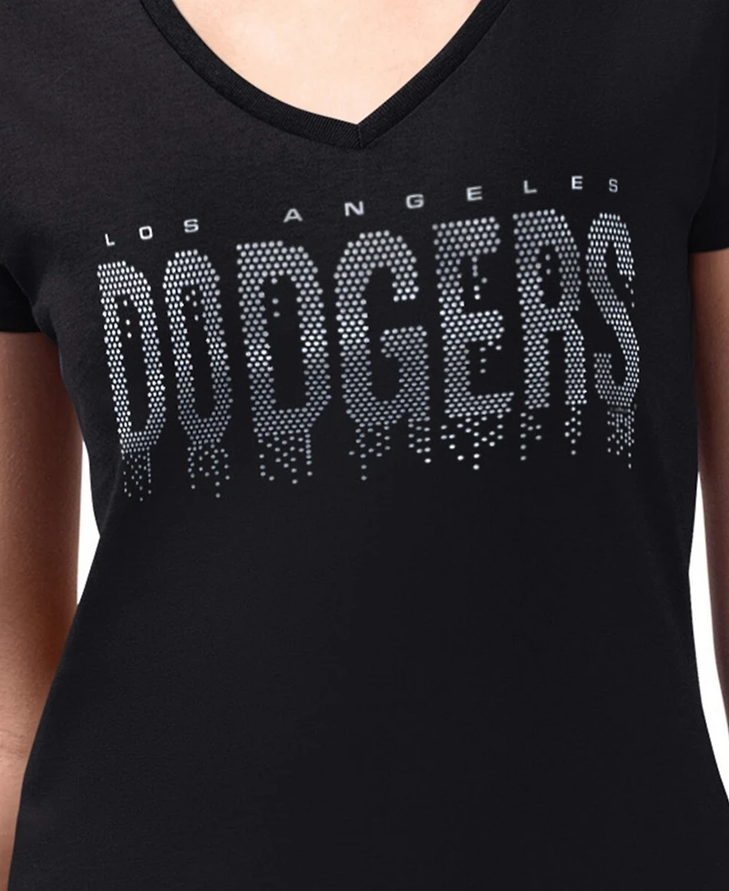 G-iii 4Her by Carl Banks Women's Black Los Angeles Dodgers Metallic Drop Lightweight V-Neck T-Shirt