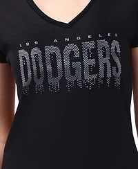G-iii 4Her by Carl Banks Women's Black Los Angeles Dodgers Metallic Drop Lightweight V-Neck T-Shirt