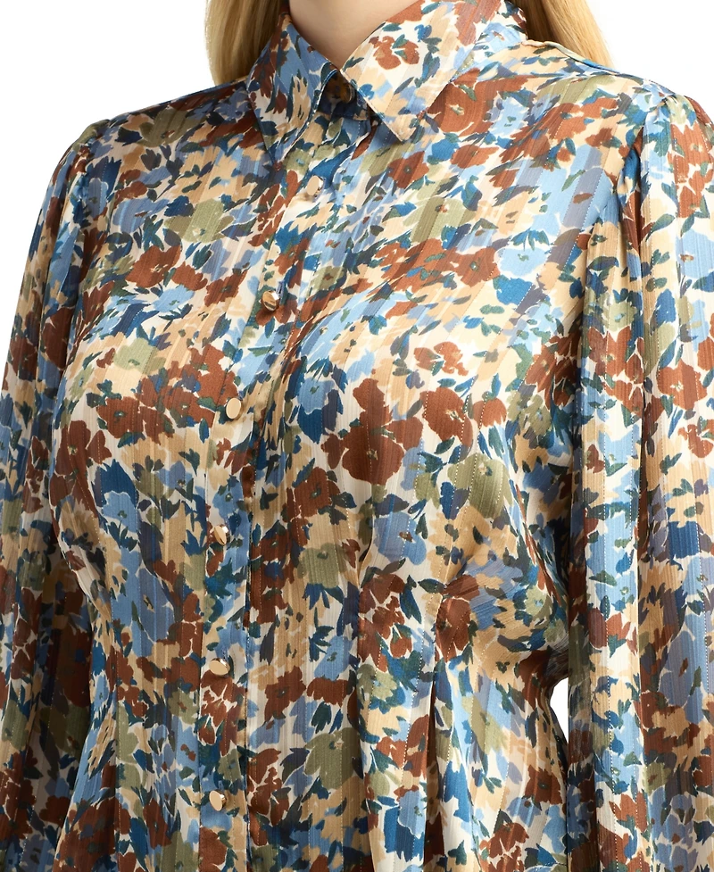 Bcx Women's Shadow Printed Collared Top
