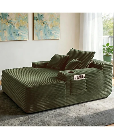 Rainsken 65" Oversized Chaise Lounge Indoor, with Throw Pillows and cup holder, Couch Corduroy Chair, for Living Room Bedroom Apartment