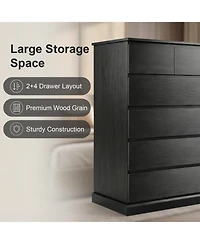 Rainsken 6 Drawers Dresser for Bedroom, with Concealed Handles, Vertical Wood Storage Cabinet, Tall Living Room, Entryway