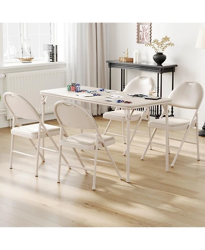 homfam Folding Table and Chairs Set of 5, 48 Inch Rectangular Card with 4 Upholstered for Dining Room or Apartment