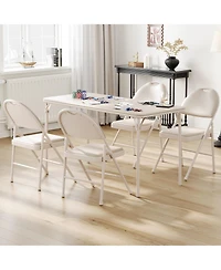 homfam Folding Table and Chairs Set of 5, 48 Inch Rectangular Card with 4 Upholstered for Dining Room or Apartment