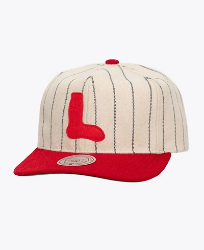 Mitchell & Ness Men's and Women's Cream Boston Red Sox Vintage Ground Melton Wool Pinstripe Adjustable Hat