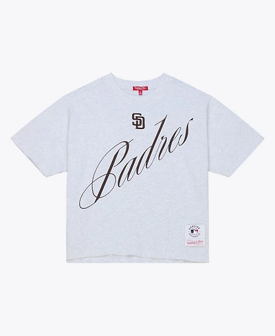 Mitchell & Ness Women's Heather Gray San Diego Padres Script Cropped Boxy T-Shirt