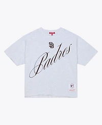 Mitchell & Ness Women's Heather Gray San Diego Padres Script Cropped Boxy T-Shirt
