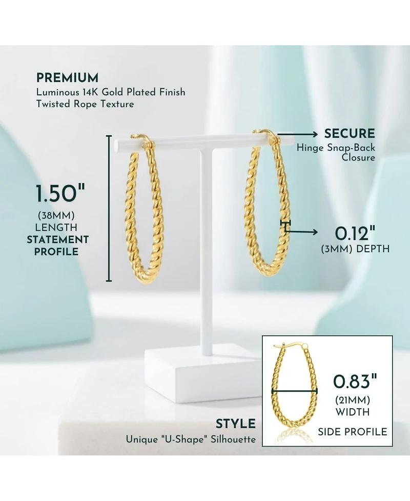 14K Gold Plated "U" Large Hoop Earrings