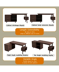 Homsee L-Shaped Desk with Storage - 55-Inch Corner Computer Desk with Drawers and Shelves | Adjustable Wood Office Desk in Walnut Finish