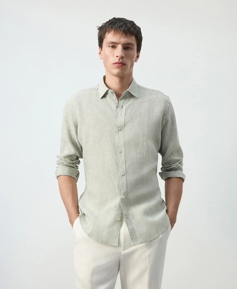Mango Men's Linen Striped Regular-Fit Shirt