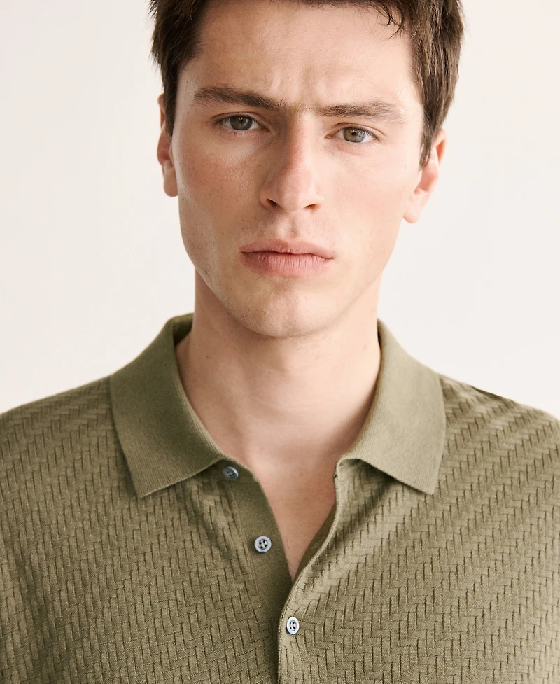 Mango Men's Fine Cable-Knit Polo Shirt