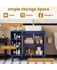 Volenca Boho Under-Sink Bathroom Cabinet with Pe Rattan and Open Cubes, 36-in W